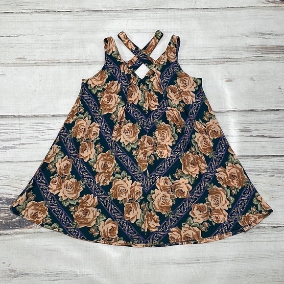 Umgee Dress Floral Cold Shoulder Green Brown Tan Size Small - Picture 10 of 15